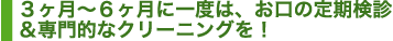 ３ヶ月〜６ヶ月に一度は、お口の定期検診＆専門的なクリーニングを！